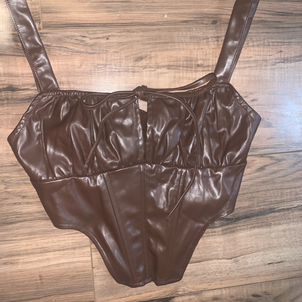 Brown Leather TicToc corset top